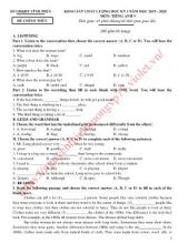Đề khảo sát chất lượng học kỳ I môn Tiếng Anh Lớp 9 - Năm học 2018-2019 - Sở giáo dục và đào tạo Vĩnh Phúc (Có đáp án)